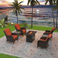 thumbnail image 2 of Joyside 7 PCS Patio Furniture Set with Side Tables & Fire Pit Table, 4 Wicker Chairs with High Back, Deep Seating, Wide Armrest, Thick Cushions for Deck Porch, Orange, 2 of 9