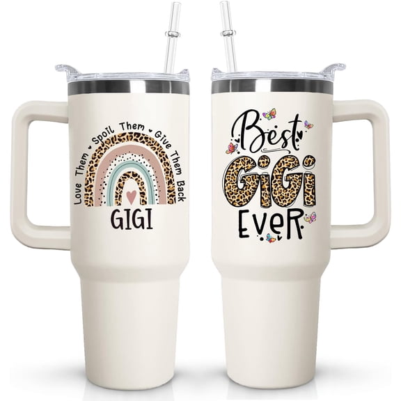 40 oz Gigi Tumbler with handle Lid and Straw, Best Gigi Ever Vacuum Insulated Travel Coffee Mug CupTumbler, Mothers Day Gifts for Grandmother