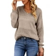 thumbnail image 3 of UVN Sweaters for Women Casual V Neck Long Sleeve Pullover Winter Lightweight Crochet Hollow Out Knit Jumper, 3 of 8