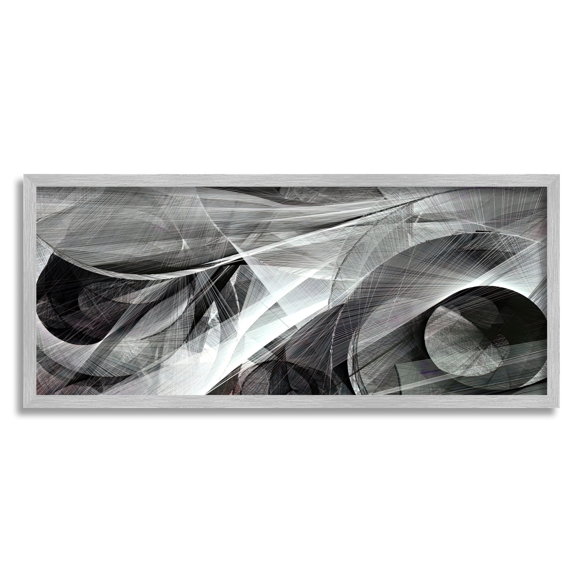 Stupell Industries Monochrome Abstract Shapes Dense Geometric Circular Lines Framed Wall Art, 30 x 13, Design by Alpenglow Workshop