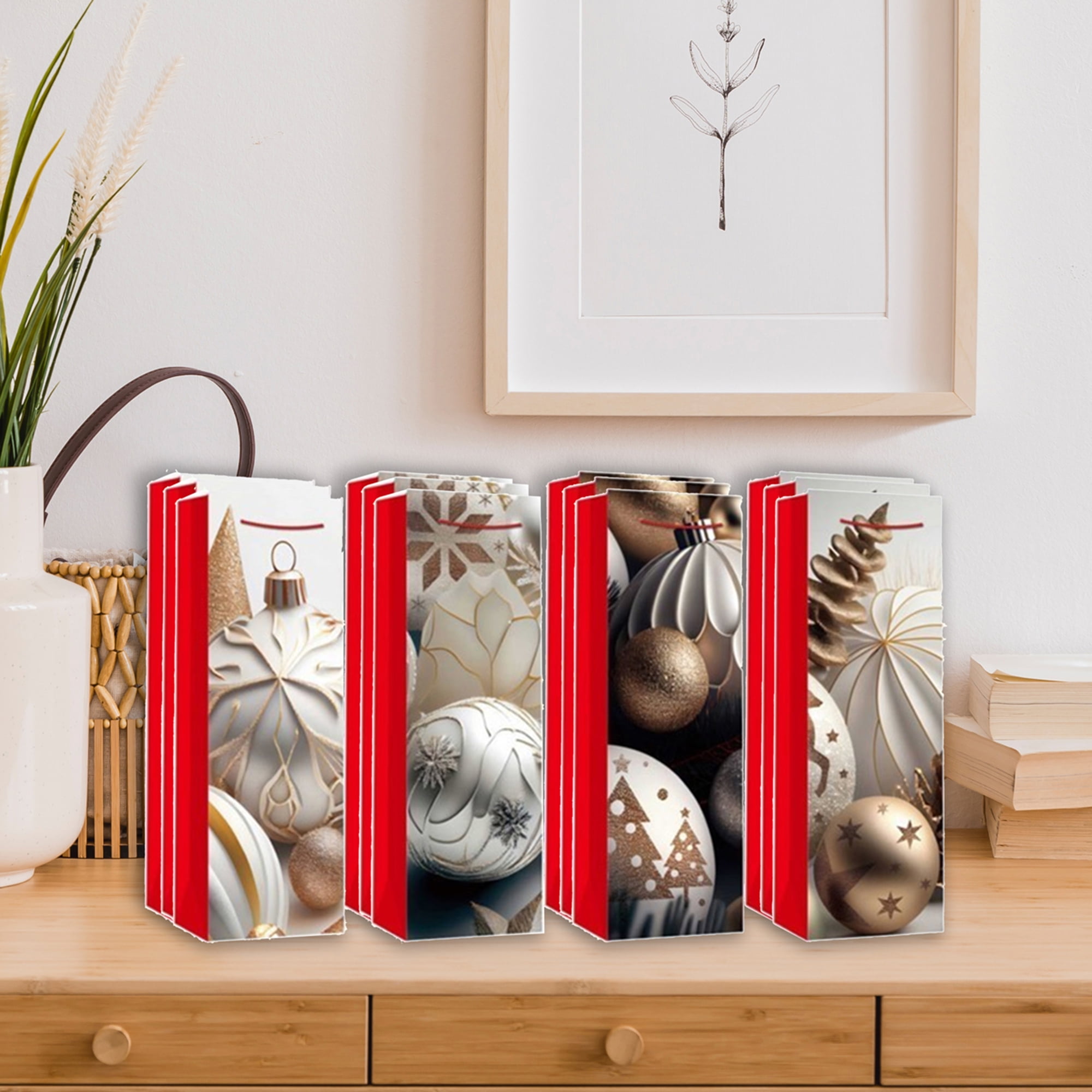 Christmas Wine Gift Bags (Ornaments) (Asstd) - Set of 12
