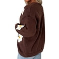thumbnail image 4 of Womens Open Front Knit Cardigan 3D Daisy Floral Applique Long Sleeve Loose Fit Solid Color Casual Knitted Sweater Coat Brown 2XL, 4 of 5