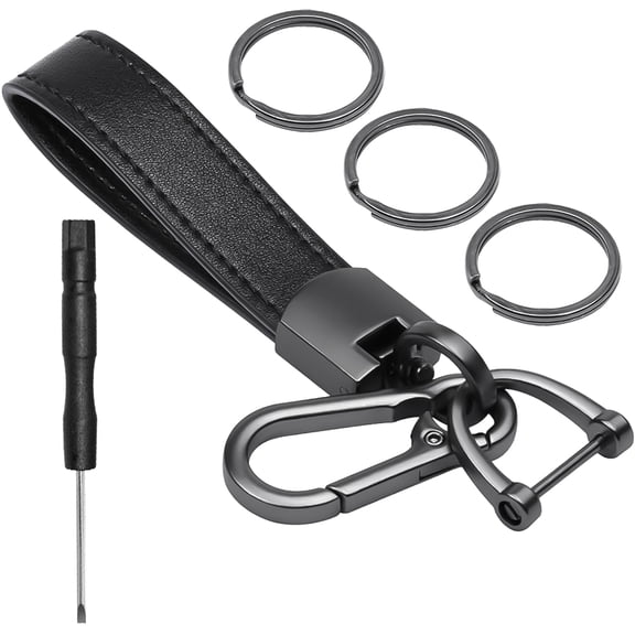 Januofit Black Leather Keychain, Keychain for Car Keys with Anti-Loss D-Ring, Car Key Fob Key Chain for Men and Women