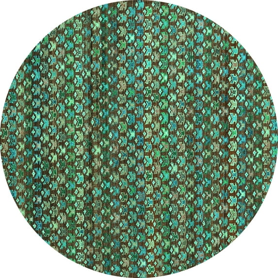 Ahgly Company Machine Washable Indoor Round Abstract Turquoise Blue Contemporary Area Rugs, 6' Round