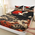 thumbnail image 4 of Castle Fairy Oriental Red Crane Wave Bed Sheets 4-Piece,Crimson Sun Japanese Seascape Full Size Sheets,Black Rust,1 Fitted Sheet,1 Flat Sheet and 2 Pillowcases, 4 of 6