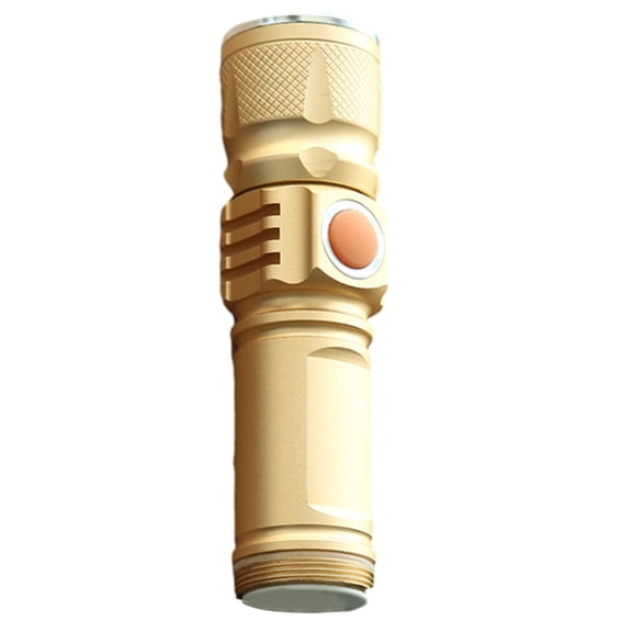 Flashlight Portable LED Light USB Rechargeable Aluminum Alloy Strong Light with 18650 Battery 3 Modes for Outdoor Camping Gold