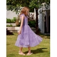 thumbnail image 4 of Arshiner Girls Summer Dress Tulle Ruffle Sleeve Smocked Cami Maxi Tiered Casual Tween Sundress, 4 of 7