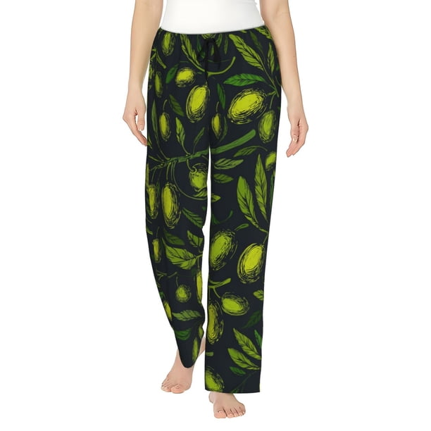 Fotbe Green Branch Olive Pantalones de Pijama para Mujer, Pantalones de Dormir, Pantalones Pj con Cordón y Bolsillos-X-Large