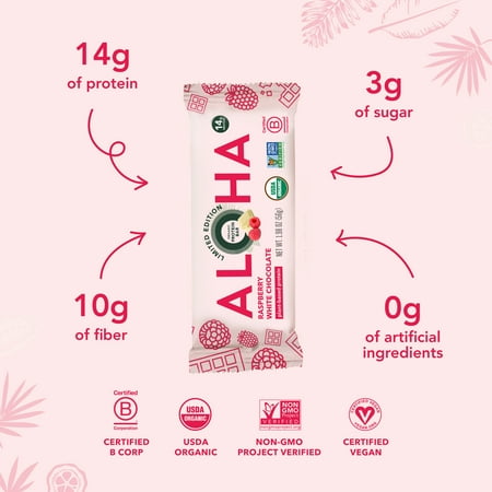 ALOHA, Plant Based Protein Bars, Raspberry White Chocolate (Pack of 12)