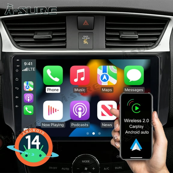 Android 14 Car Radio 2 64GB Stereo for Nissan Sentra 2016-2019 with Apple CarPlay/Android Auto/GPS Navi/Wi-Fi/BT 5.0/DSP/SWC/AHD Camera