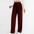 thumbnail image 5 of Olyvenn Women Fashion Textured Pants Wide Leg Casual Palazzo Trousers Drawstring High Waist Lounge Beach Pants with Pockets Wine 8-10, 5 of 9