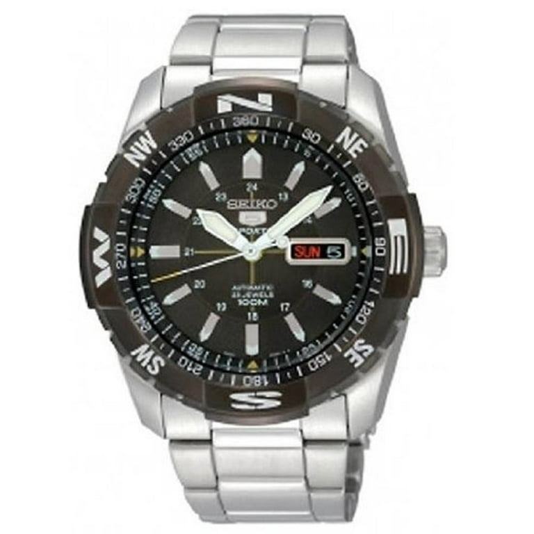 Seiko Men's SNZJ07 Sports 5 Black Bezel Steel Bracelet Black Seiko Men's SNZJ07 Sports 5 Black Bezel Steel Bracelet Black