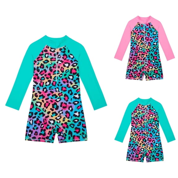 Girls Swimsuit Bathing Suits for Girls Swimsuit With Matching Hairband UPF 50 Long Sleeve Rashguard Beachwear for Girls Zippered Bathing Suit with Swim Set for Ocean Pool