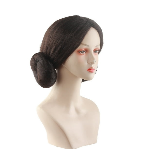Peluca de cosplay con doble moño de la princesa Leia Brown