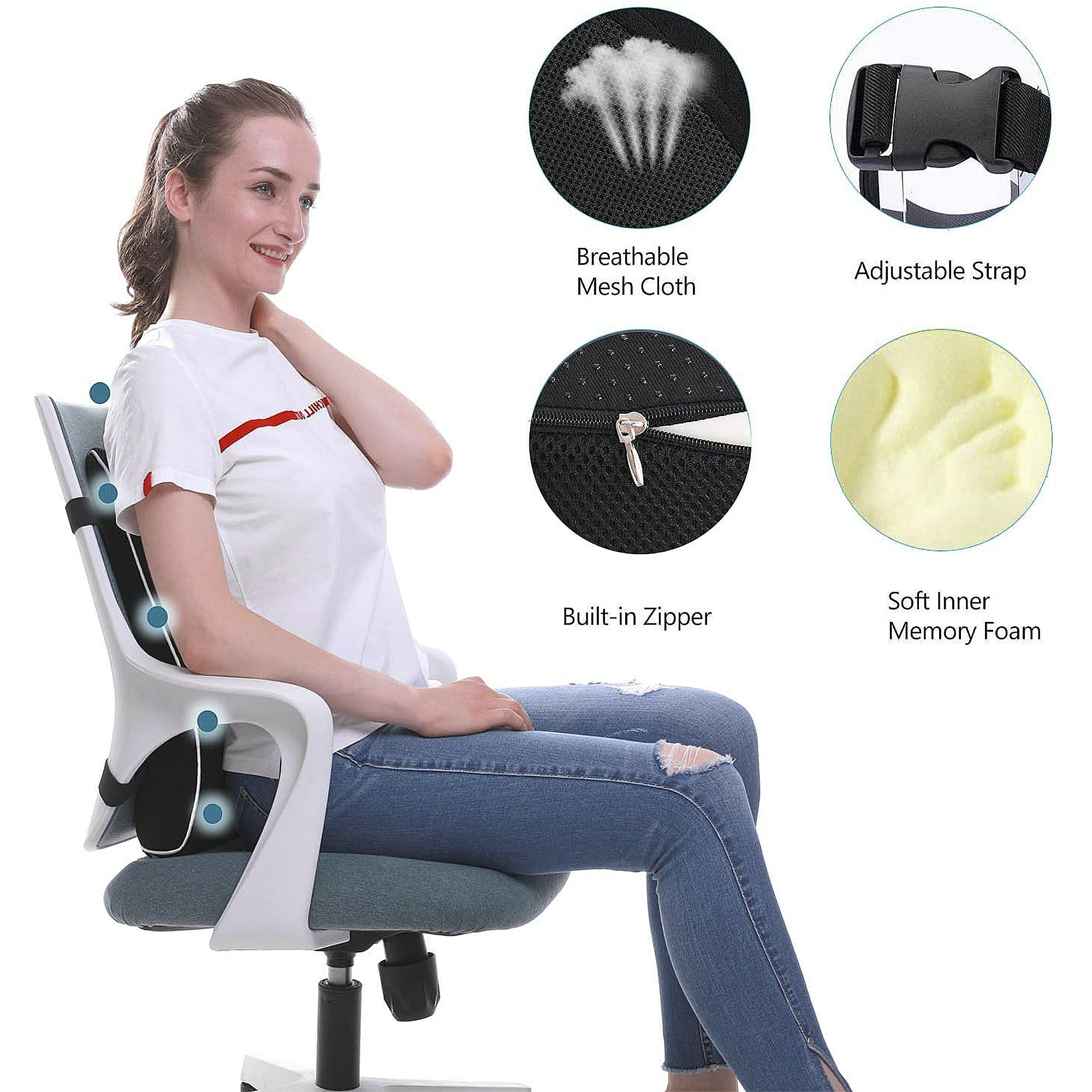 QUTOOL Orthopedic Seat Cushion and Lumbar Support Pillow for Office Chair  Memory Foam Car Seat Cushion with Washable Cover Ergonomic Desk Chair