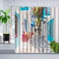 thumbnail image 2 of Greek Town Street View Shower Curtain Blue Wooden Doors Windows Flower Plant Wall r Bathroom Hanging Curtains Sets Polyester, 2 of 7