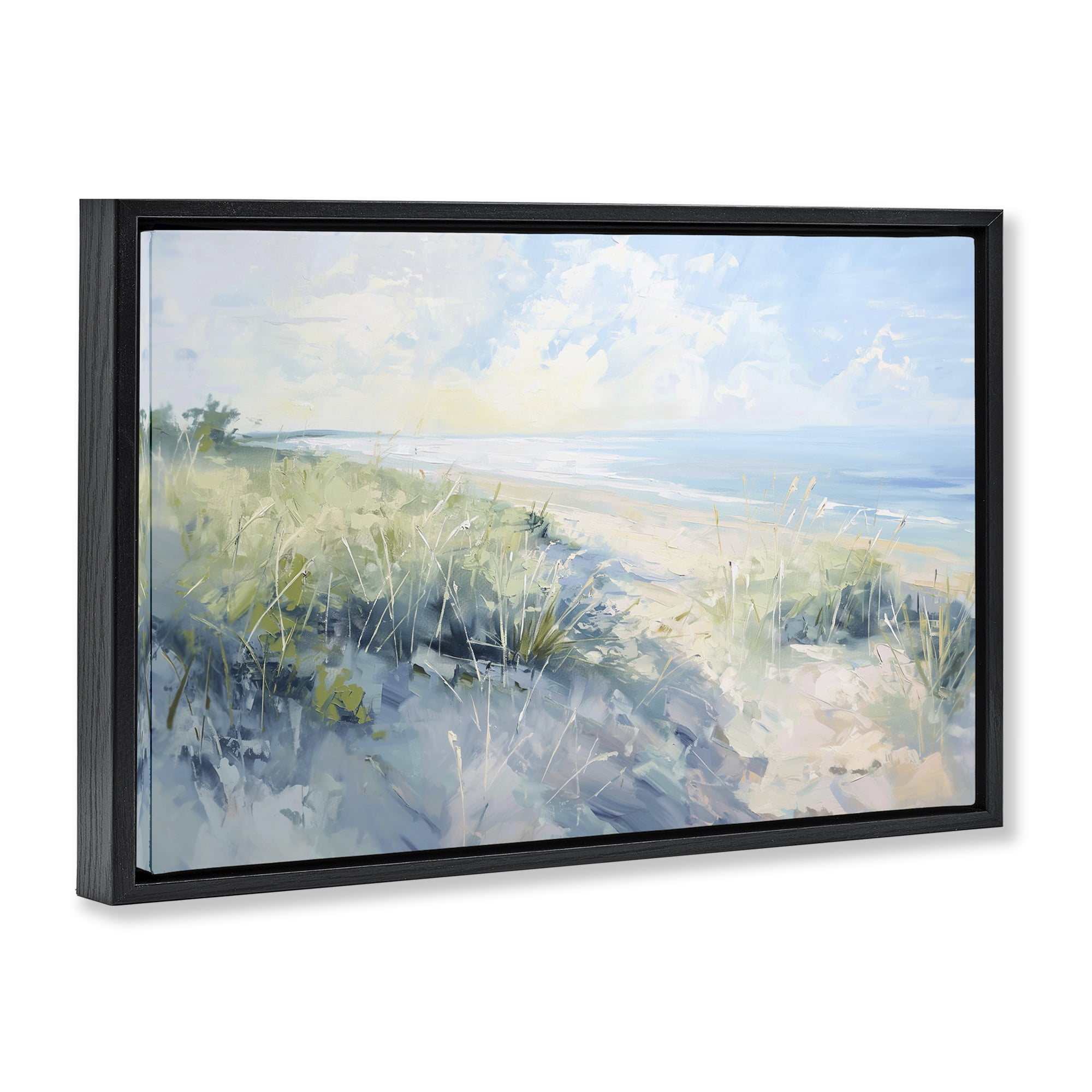 Stupell Industries Sunny Day At The Coast Nautical & Beach Painting Black Floater Framed Canvas Art Print Wall Art, 25 x 17