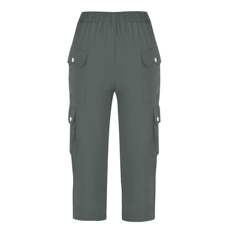 AherBiu Cargo Capri Pants for Women High Waisted Straight Leg Juniors Hiking Capris with Multi Pockets Streetwear