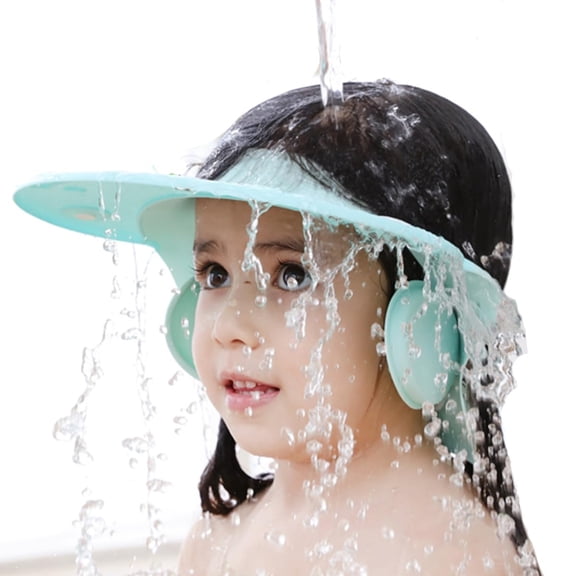 OQRKI Shower Cap for Kids, Baby Shower Cap Bath Wash Shampoo Rinser Shield Hat Adjustable Head Hair Visor Protection Toddler and Children,Prevent Water from Entering Eyes and Ears(Blue)