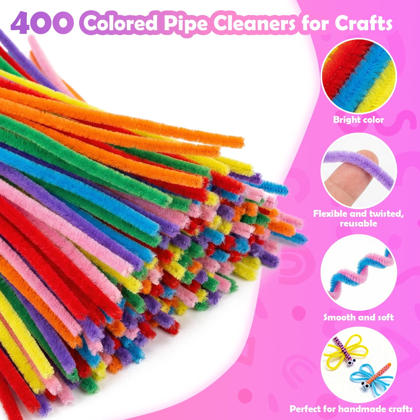 Naler Pipe Cleaners, 400Pcs in 27 Colors Chenille Stems, Pipe Cleaners for Crafts, Pipe Cleaner Crafts, Art and Craft Supplies