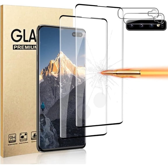 [2 2Pack] Galaxy S10 Plus 6.4 Inch Screen Protector 9H Tempered Glass   Camera Lens Protector [Bubble Free][Fingerprint Unlock],Full Coverage Hd Clear Glass Film For Samsung Galaxy S10 Plus 6.4 Inch