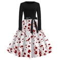thumbnail image 2 of Women's Halloween Dress Ghost Witch Hat Crew Neck Cocktail 1950s Classic Dress Long Sleeve Hepburn Vintage Cute Dresses with Belt M, 2 of 7