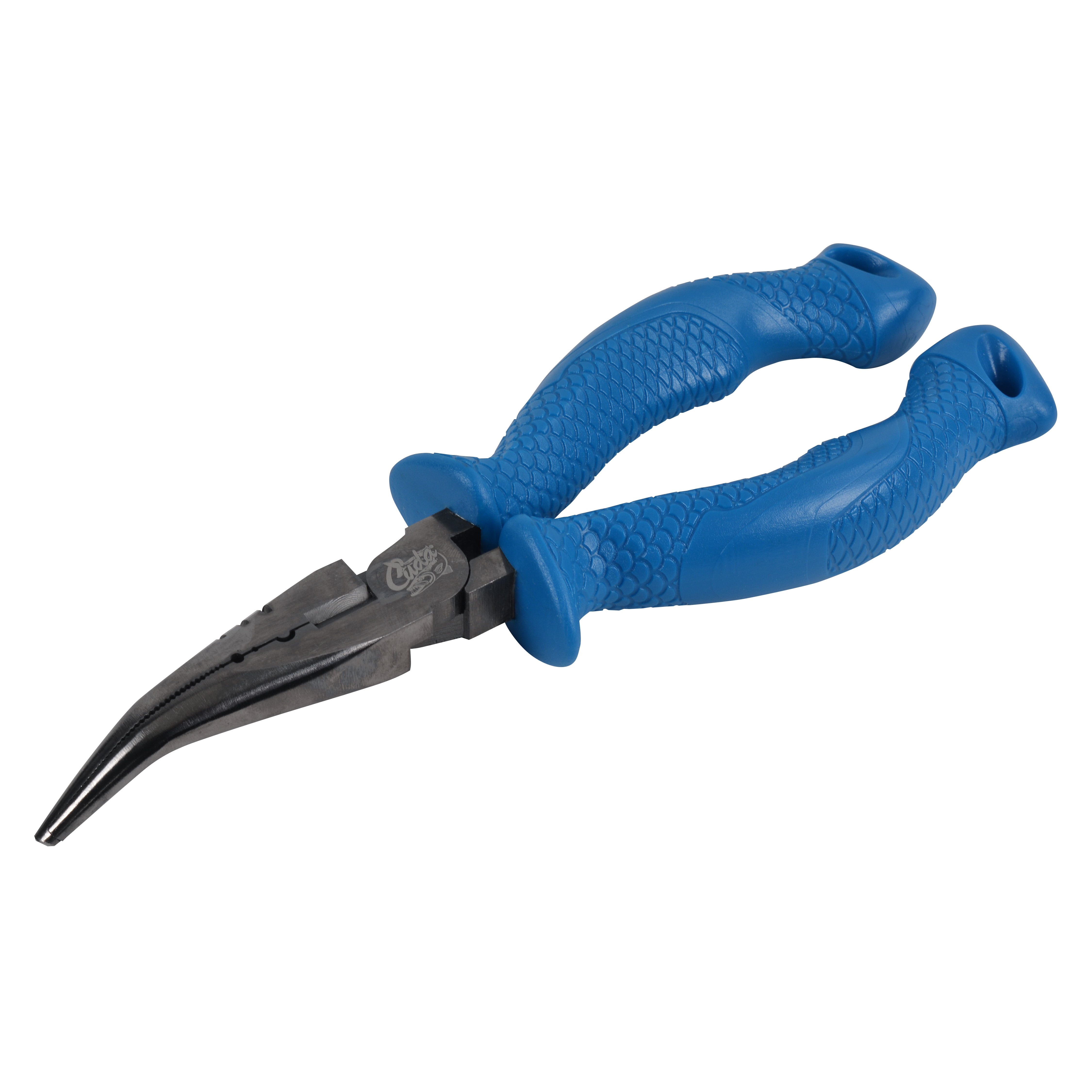 Cuda Bent Nose Fishing Plier Tool with Ring Splitter and Crimper, 7,  Carbon Steel, Blue 