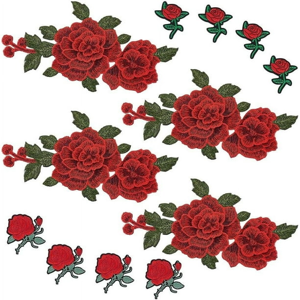 12 parches bordados con diseño de flor y rosa, 3 estilos para coser o planchar.