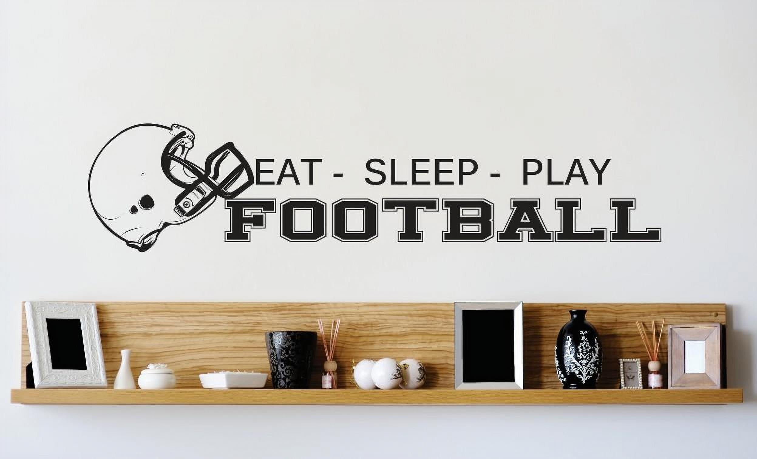 Vinyl Wall Decal Sticker : Football Helmet Mens Boys Kids Sports Image Quote Picture Art Peel & Stick Mural 8x32 Inches