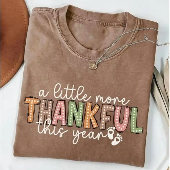 A Little More Thankful This Year Shirt – Cute Pregnancy Announcement Tee , Fall Maternity Shirt With Baby Footprints
