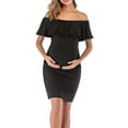 thumbnail image 5 of Annhoo Women's Maternity Midi Dress Off Shoulder Solid Color Ruffle Sleeveless Trendy Daily Bodycon Dress for Baby Shower, 5 of 8