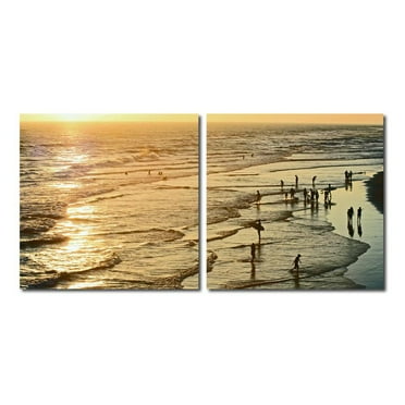 Wading in The Waves Mounted Print Diptych in Multicolor