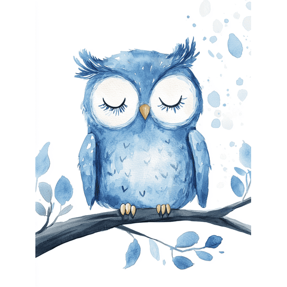 Blue Watercolor Owl Canvas Art Print, Suitable for Living Room, Bedroom, Nursery, Office, and Bathroom Decor.
