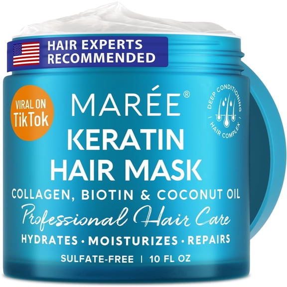 MAREE Hair Mask for Dry and Damaged Hair with Keratin, Biotin, and Coconut Oil - Deep Conditioner for All Hair Types, Sulfate Free, Scent, Salon Quality