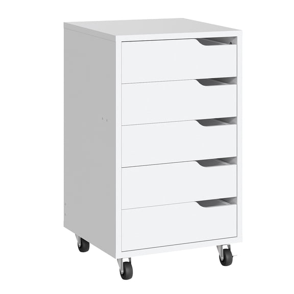5-Drawer Mobile File Cabinet with 4 Casters (2 Lockable), No-Handle Rolling Storage Cabinet, Compact Filing Organizer for Office, Living Room, Bedroom,White