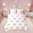 thumbnail image 3 of Erosebridal Pink Bowknot Comforter Set King Size,Dreamy Princess Style Bedding Set,Watercolor Bow Geometric Grids Patchwork (Comforter+Fitted+Flat Sheet+2 Pillowcases+2 Throw Pillow Covers) 7 Pcs, 3 of 7