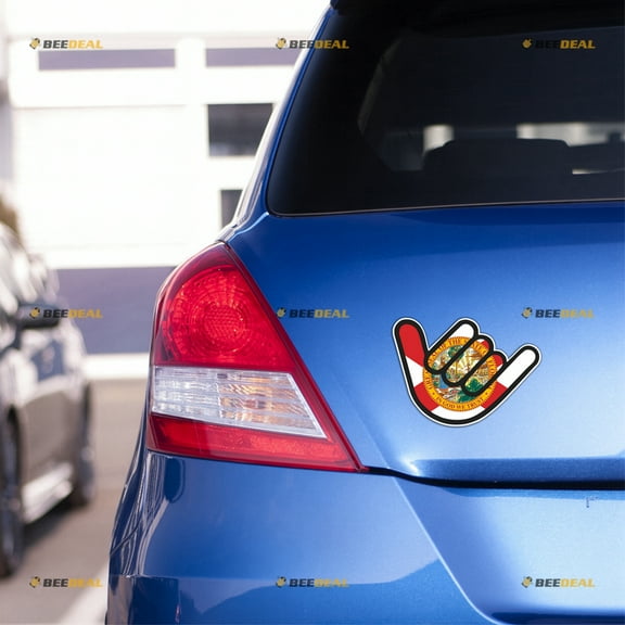 Shaka Sign Hang Loose Hawaii Florida Flag FL US State Car Magnet Sticker Magnetic Decal - 2 Pack Reflective 4" 6" - for Truck Door Fridge Reusable Waterproof