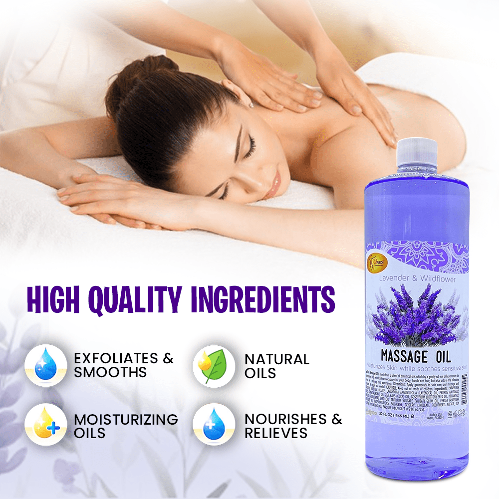 SPA REDI - Massage Oil, Lavender, 32 Oz - Professional Full Body Massage Therapy, Manicure, Pedicure - Relax Sore Muscles and Repair Dry Skin, Enhanced with High Absorption Oils and Vitamin E