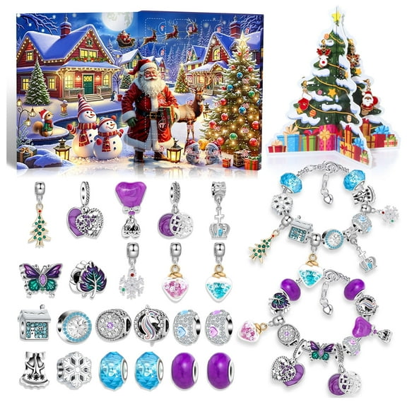 2025 Christmas Advent Calendar Bracelets, 24 Days Xmas Countdown Calendar with DIY Charm Bracelets Kits for Christmas Party New Year Birthday Gifts