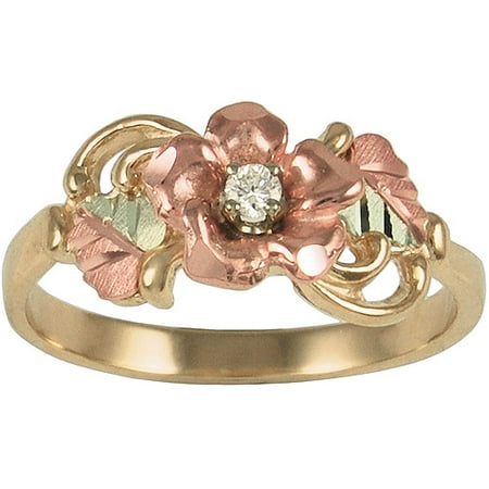 Black Hills Gold Women's 10kt with 12kt Gold Leaves Diamond Accented Dakota Rose Ring