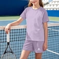 thumbnail image 4 of ITSAME Girls Athletic Outfits 2-Piece Quick-Dry Short Sleeve Top and Shorts Set Kids Comfy Sportswear Purple Size 7, 4 of 8