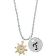thumbnail image 1 of Delight Jewelry Goldtone Crystal Ship Wheel - Direction Silvertone Script Initial Disc - F - Charm Necklace, 20"+3", 1 of 4