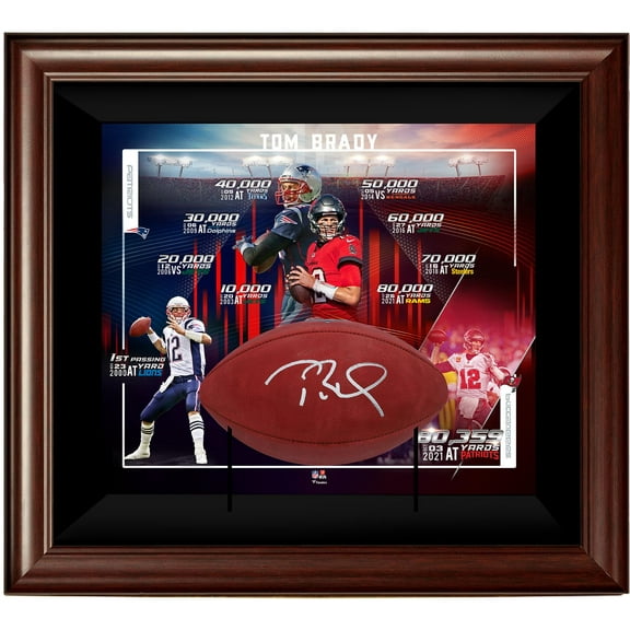 Tom Brady Tampa Bay Buccaneers Framed 28" x 25" x 8" NFL All Time Passing Yards Record Shadowbox with Autographed Duke Pro Football - Fanatics Authentic Certified