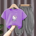 thumbnail image 2 of Hello Kitty algodón dibujos animados Casual niñas impreso camiseta traje niños novedad de verano Casual deportes manga corta + conjunto de pantalones largos, 2 of 4