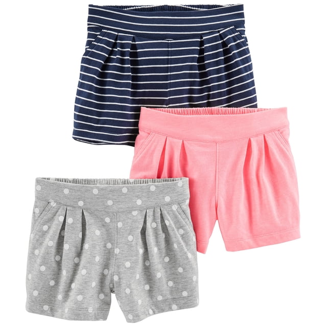 Pantalones cortos Simple Joys by Carter's de punto para niñas 2T, paquete de 3