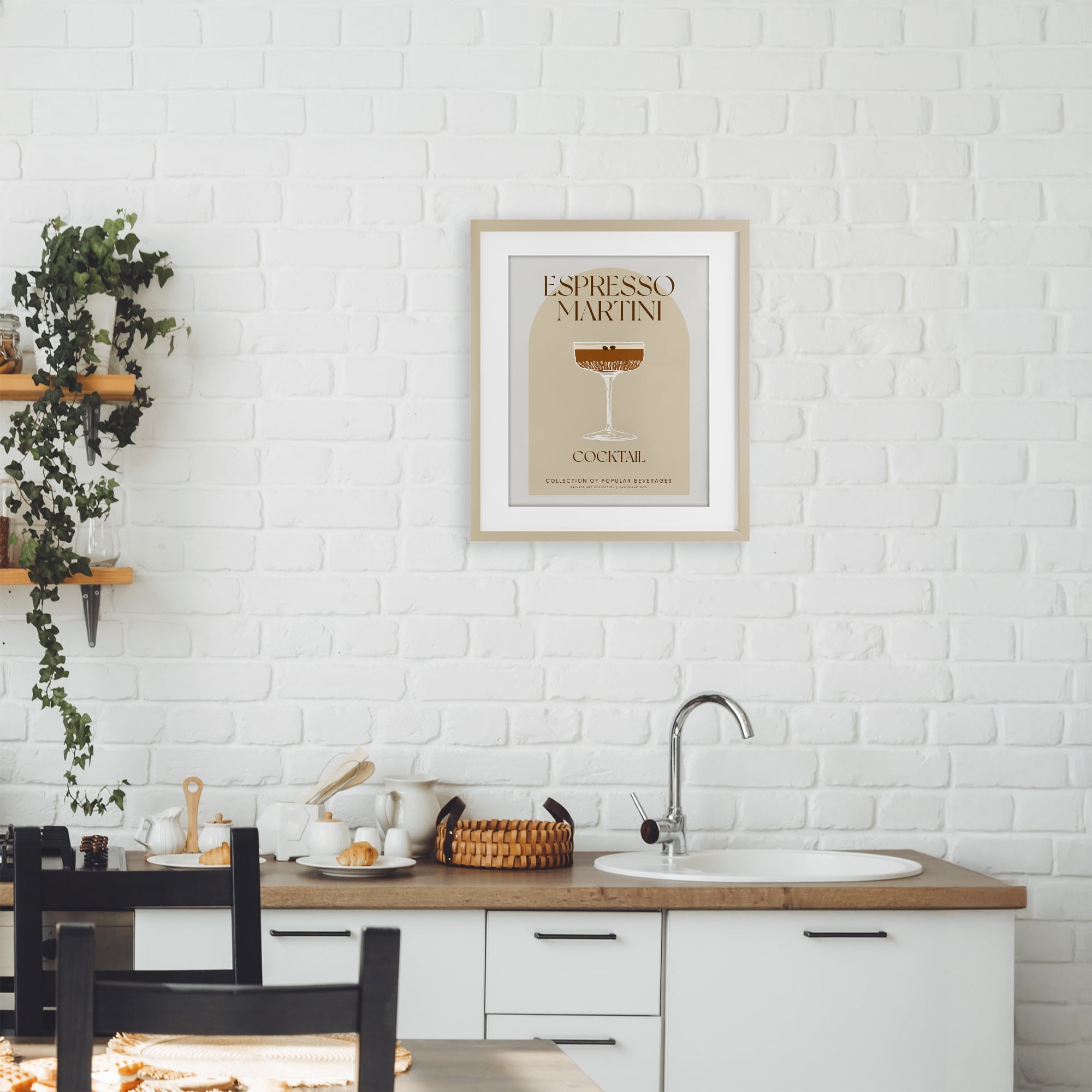Stylish Retro Espresso Martini Birch Framed Print Under Glass, design by Lil' Rue