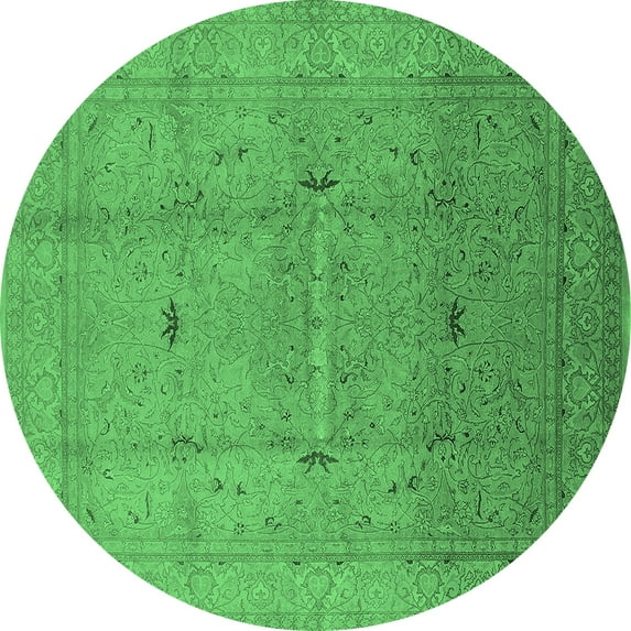 Ahgly Company Indoor Round Oriental Emerald Green Industrial Area Rugs, 6' Round