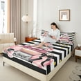 thumbnail image 4 of Manfei Women Perfume Queen Sheet Sets,Valentine'S Day Theme Flat Sheet,Pink Black White Queen Fitted Sheet For Girls Kids,Ultra Soft Home Decor,4pcs, 4 of 7