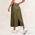 thumbnail image 5 of Womens Cargo Skirt High Waisted Drawstring Quick Dry Maxi Skirt Trendy Back Slit A Line Long Skirts Summer Skirts Army Green XL, 5 of 9