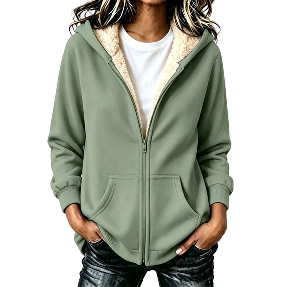 LUVDA Women's Fleece Lined Zip Up Hoodie Sherpa Warm Drawstring Pocket Winter Jacket